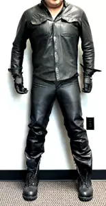 Wilson Pelle Studios Men’s Black Leather Jean Style Pants - Size 34 - Picture 1 of 9