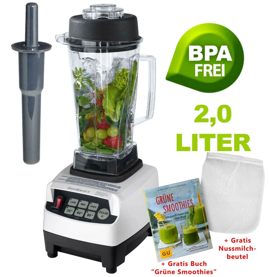JTC OMNIBLEND Power Mixer Blender Icecrusher weiß 2 0l Bpa- Smoothie Buch