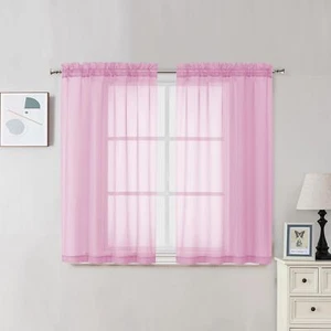 Sheer Curtains Pink 45 Inch Length Rod Pocket Voile Drapes For Living Room - Picture 1 of 5