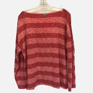 T by Talbots Boat Neck Pullover Top Plus Size X Red Striped Long Sleeve - Picture 1 of 5