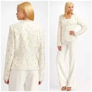 Lafayette 148 New York Keri Jacket Floral Ivory Lace Blazer MeshTrim 16 NWT $698 - Picture 1 of 24
