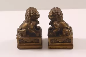 China zwei kleine Bronze / Messing Löwen Paperweight - Bild 1 von 5