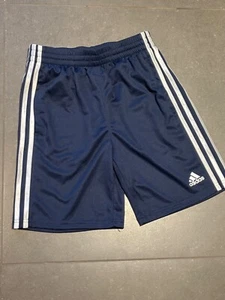 Adidas Boy's Athletic Shorts Elastic Waist Navy Blue 3 Stripe Size 10/12 - Picture 1 of 5