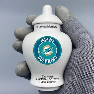 Keramik Mini Urne für Miami Dolphins Fußball Motiv, Wunschtext - Bild 1 von 5
