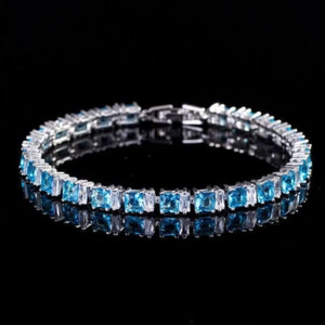 New Lady Jewelry Mix Swiss Blue White Topaz Gemstone Women Silver Bracelets - Picture 1 of 6