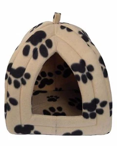 IGLOO PET BED FLEECE SMALL DOG PUPPY POLAR RABBIT CAT PYRAMID HUT KENNEL TRAVEL - Picture 1 of 1