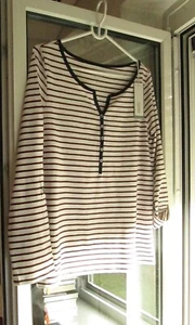 ESPRIT LANGARM HENLEY SHIRT GESTREIFT TURN UP ÄRMEL BLAU WEISS ROT L, 40 NEU - Bild 1 von 11