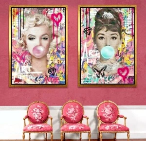 Marilyn and Audrey Bubble SET OF 2 Graffiti Street Art Framed or Poster Print - Picture 1 of 11