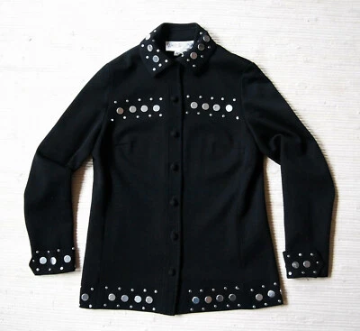 Chaqueta Blazer De Colección Samuel Grossman Para Mujer Años 70 Negro Disco Metal Remaches Talla 12 Foto 1 de 4