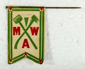 Antiker Ephemera Woodsmen of America "MAW" Papier Wimpel Flagge 2-seitig Stecknadel - Bild 1 von 3
