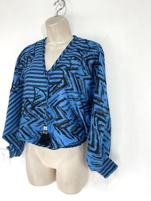 Синий топ блузка с длинным рукавом Leslie Fay классический вечеринки рубашка 10 - Изображение 1 из 4