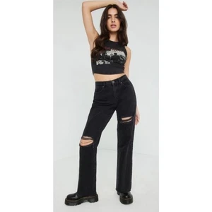 Garage denim black distressed vintage straight jeans, size: 0/ 24 - Picture 1 of 13