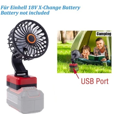 DEACKIMEI Für Einhell 18V Akkus Mini Tragbarer ABS Ventilator Camping Outdoor 270° Drehbar