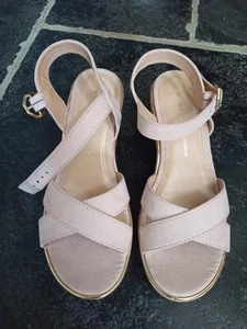 Dorothy Perkins Blush Cork Platform Sandals Size 4 *New* - Picture 1 of 6