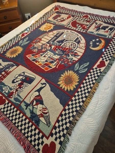 Vintage American Farmhouse Woven Tapestry Throw Blanket - 180cm L x 124cm W - Picture 1 of 21
