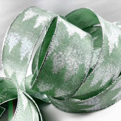 "Cinta de árboles de Navidad blanca brillante verde menta escarchado 10 yardas x 2,5"" nueva con cable" Foto 1 de 4
