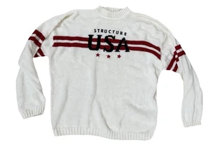 Vintage Structure USA Cable Knit Sweater Mens Red White Stripe Crewneck XL - Picture 1 of 7