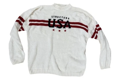 Vintage Structure USA Cable Knit Sweater Mens Red White Stripe Crewneck XL - Image 1 of 4