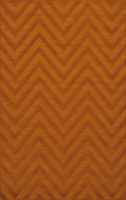 Orange Transitional Hand Hooked Stripes Chevrons Zig Zags Area Rug Striped DV4 - Image 1 of 2