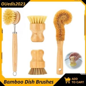 4pcs Bamboo Dish Brushes Sets Household Kitchen Clean Dish Scrubber for Pots Pan - Picture 1 of 6