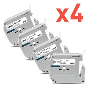 Paquete de 4 cintas de etiquetas para Brother P-Touch eqv M231 M-K231 MK231 negro/blanco 1/2" - Imagen 1 de 9