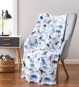 Kate Aurora Ultra Soft & Plush Blue & Gray Dinosaurs Fleece Accent Throw Blanket - Picture 1 of 1