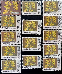 Malasia 1979 Flores Definitivo Pterocarpus Indcus 2c 14 estados MNH o CTO - Imagen 1 de 1