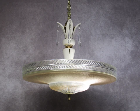 NOS Vintage 1930's Art Deco Porcelain ChandelierPeach Pink Glass Light 27"Long Cover