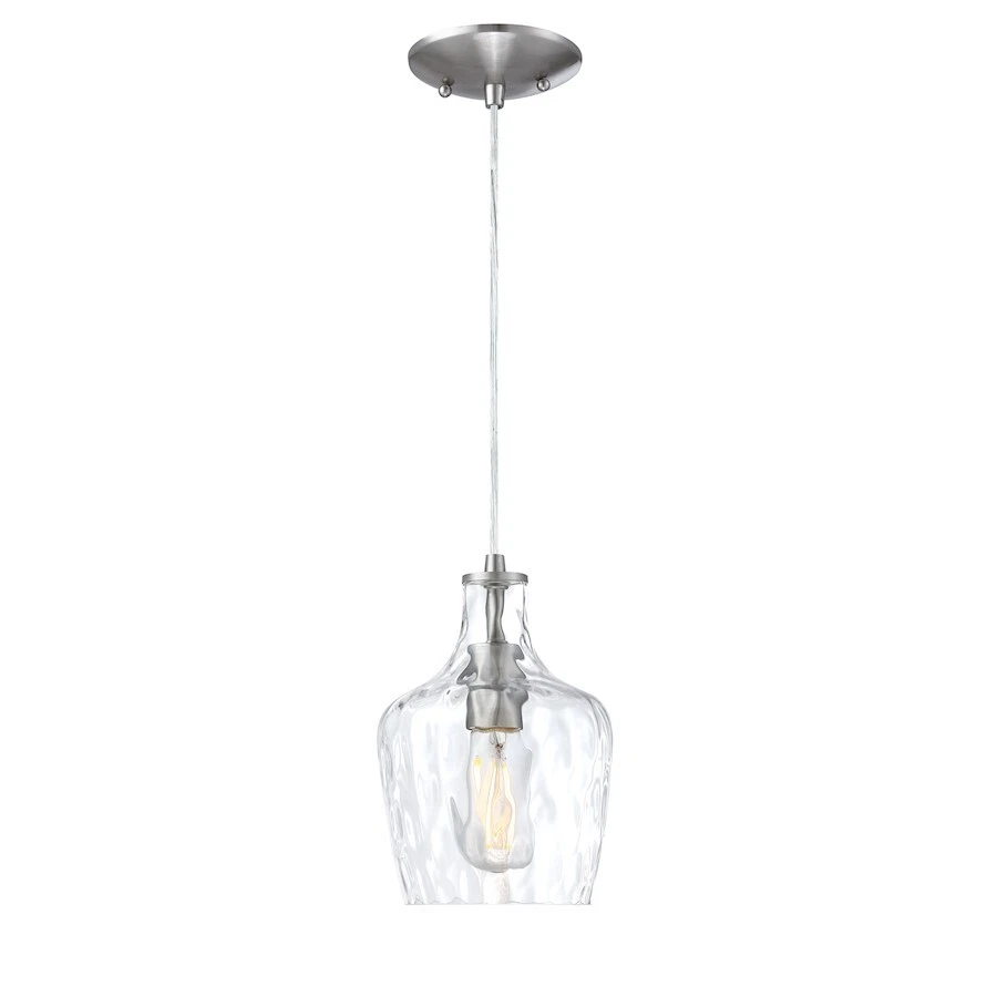 Forte Lighting Milo 1 Light 9" Pendant, Nickel/Clear Hammered Glass - 2770-01-55 - Image 1 of 1