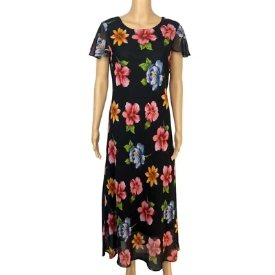 Mary Mcfadden Vintage Maxi Dress Size 10 Floral Flounce Flutter Sleeves Chic - Image 1 of 4