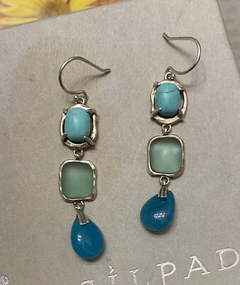 Silpada Sterling Silver Turquoise Dangle Earrings Howlite Glass W2359 - Image 1 of 4
