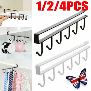 Kitchen Metal Mug Cup Holder Under Shelf Hanger Cupboard Storage Rack 6 Hooks UK - Picture 1 of 8