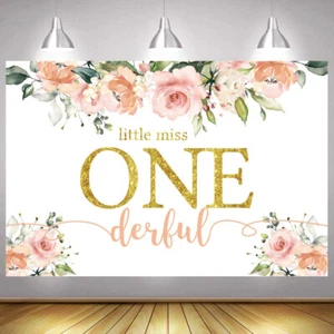 Pink 1st Backdrop Girls Happy Birthday One Flower First Photo Background Banner - Picture 1 of 13