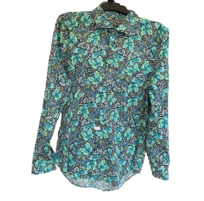 Camisa masculina paisley e cinza com botões L/17 slim fit colorida padrão borboleta - Imagem 1 de 4