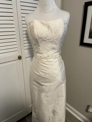 Vestido de novia Lea-Ann Belter para mujer de seda sin mangas de encaje - marfil - talla 0 Foto 1 de 4