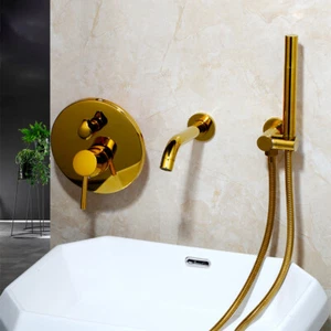 Válvula de control mezcladora de bañera de montaje en pared de 3 piezas grifo dorado grifos de ducha manuales - Imagen 1 de 9