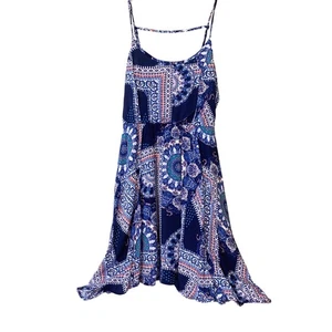 American Rag Maxikleid dunkelblau Patchwork Print Spaghettiträger Bindeband Taille M - Bild 1 von 10