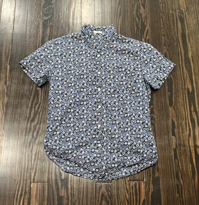 J. Crew Short Sleeve Button Down Shirt Men’s Small Slim Blue AOP Cotton  - Image 1 of 4