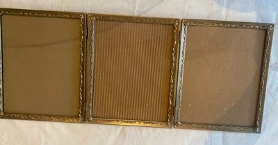 Vintage Antique Ornate Filigree Gold Metal Brass  Picture Frames Trifold 8”X10” - Image 1 of 4