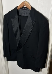 Giorgio Armani Vintage Schwarz Zweireiher Formeller Smoking Anzug 46R Hose 38x32 - Bild 1 von 24