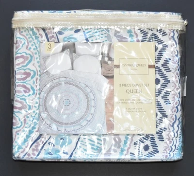 Juego de funda nórdica Cynthia Rowley 100 % algodón Queen azul verdoso blanco diseño circular Foto 1 de 3