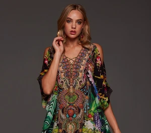 NEW CZARINA TROPICAL LOVE BUTTERFLY TOP SILK VISCOSE CRYSTALS S-L - Picture 1 of 4