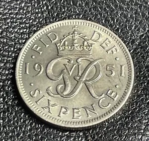 1951 George VI Sixpence Coin. Uncirculated - Picture 1 of 6