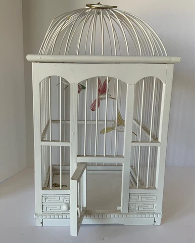 HANDMADE HANGING BIRD CAGE SHABBY CHIC HOME DECOR W/ HUMMINGBIRDS WIND CHIME Cover