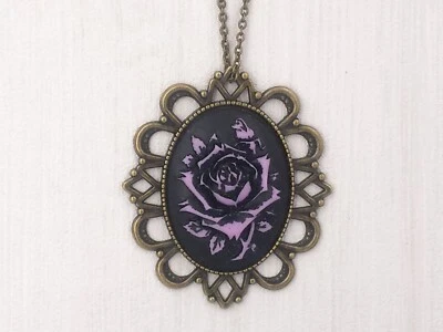 Colar preto rosa camafeu casamento gótico steampunk filigrana estilo vintage - Imagem 1 de 3