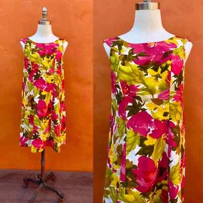 Minivestido hawaiano vintage años 60. Vestido túnica cambio estampado floral colorido Foto 1 de 4