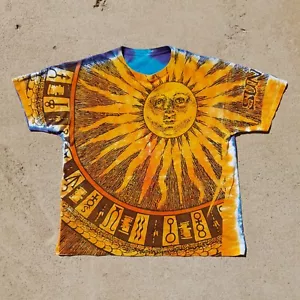 Vintage Liquid Blue Sun & Moon Shirt Mens 2XL Orange AOP Full Print Art Tee - Picture 1 of 6