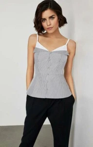 NUEVO TOP DE PEPLUM BCBG MAX AZRIA SIN MANGAS A RAYAS EXS1212191 TALLA 2 $178.00 - Imagen 1 de 11