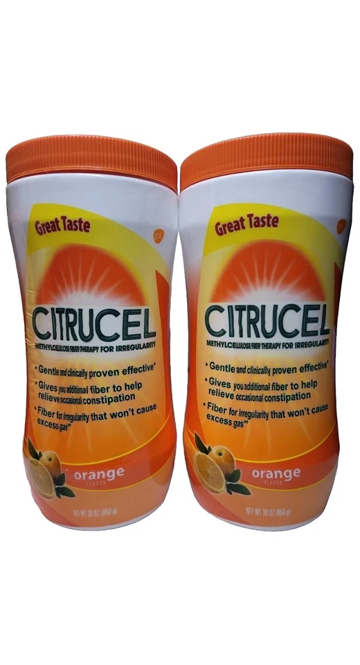Pó de fibra Citrucel para alívio ocasional da constipação laranja 30 oz. Lote de 2 - Imagem 1 de 1