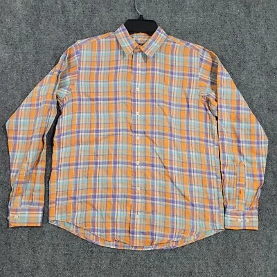 Brooks Brothers Red Fleece Shirt Youth Large Orange Plaid 100% Linen - Image 1 of 4
